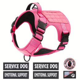 Tactical Pet Chest Service Dog Harness Vest Adjustable Reflective Dog Harness Metal Buckle Hiking Training (Option: Pink-L)