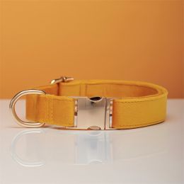Multiple Colour Velvet Personalise Dog Collar Leash Set With Bow (Option: Yellow-M)