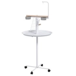 Bird Stand with Wheels, Perches, Feed Bowls, Round Tray for Parrot (Option: White-640x640x130 mm)